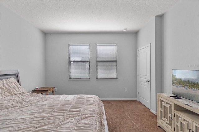 bedroom featuring carpet and a textured ceiling