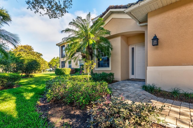 property entrance featuring a yard