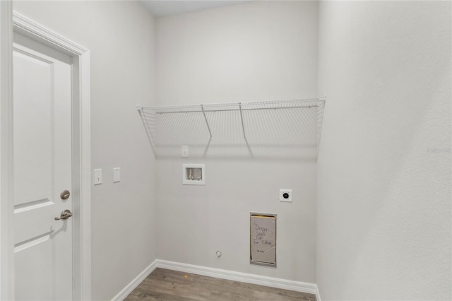 laundry room featuring washer hookup, electric dryer hookup, hookup for a gas dryer, and hardwood / wood-style floors