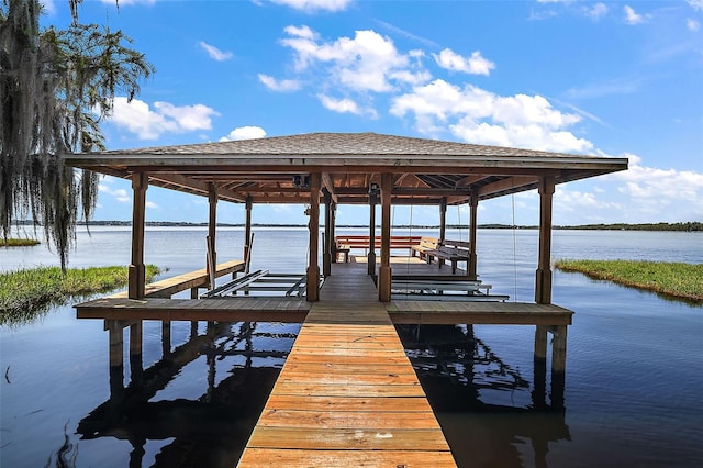 dock area featuring a water view