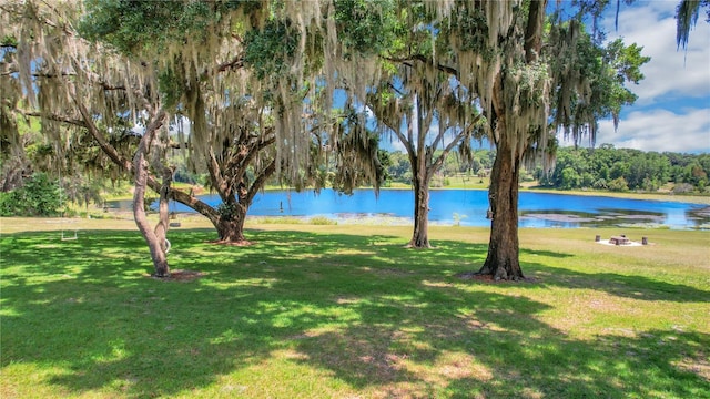 view of yard with a water view