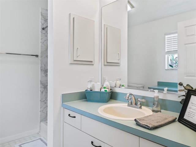 1405 W Schwartz Blvd, The Villages, FL 32159 - bathroom with vanity and a combined bath / shower with marble appearance
