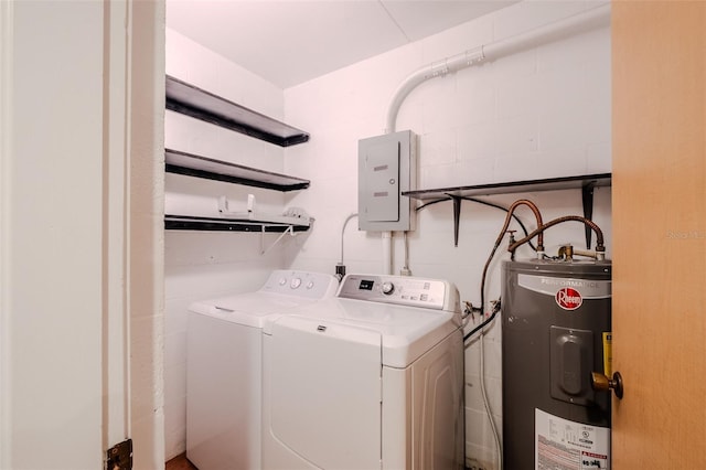601 W Old Highway 441 Unit 11B, Mount Dora, FL 32757 - clothes washing area with water heater, electric panel, concrete block wall, and independent washer and dryer