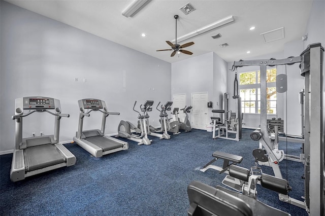 exercise room featuring ceiling fan