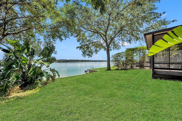 view of yard with a water view