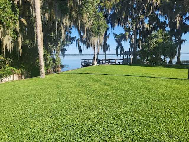 view of yard with a water view