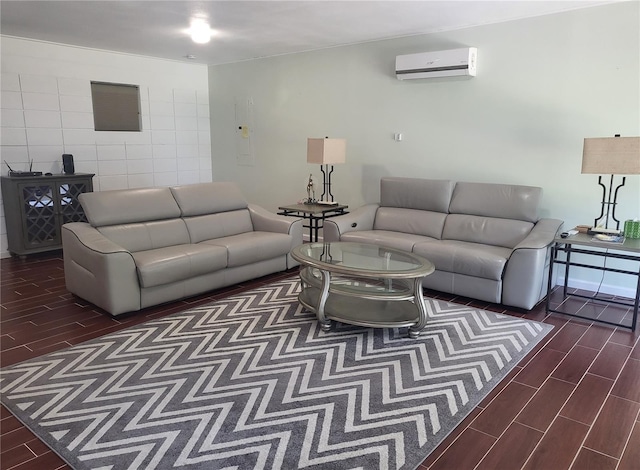 living room with a wall mounted air conditioner