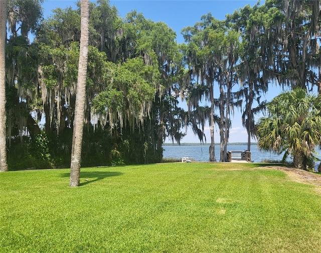 view of yard with a water view