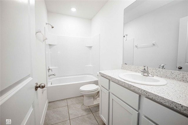 full bathroom featuring tile patterned flooring, vanity, toilet, and tub / shower combination