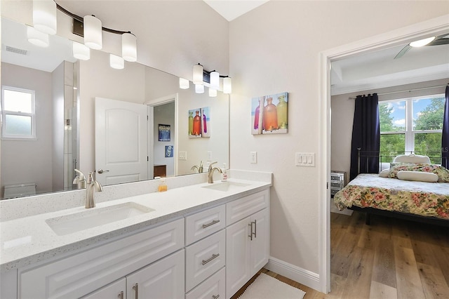 bathroom featuring vanity and hardwood / wood-style flooring