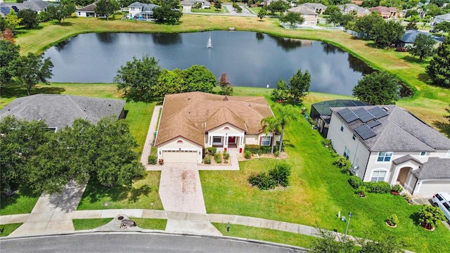 aerial view featuring a water view