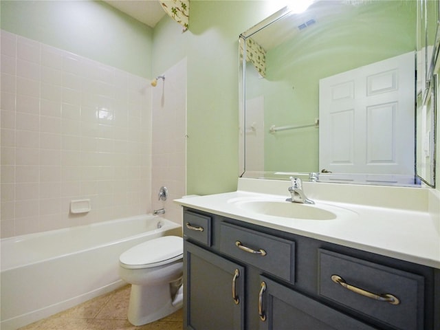 full bathroom with tile patterned floors, vanity, toilet, and tub / shower combination