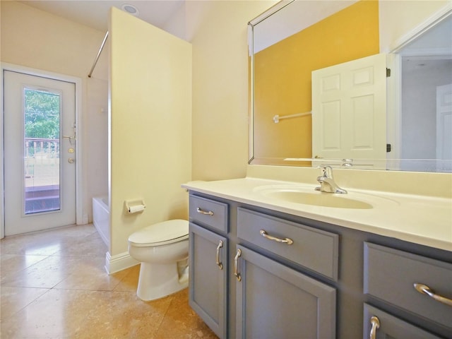 full bathroom featuring tile patterned floors, vanity, toilet, and shower / tub combination