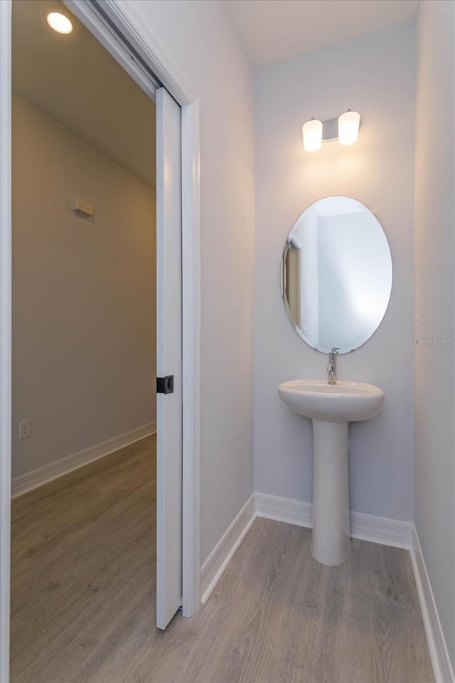 bathroom with wood-type flooring