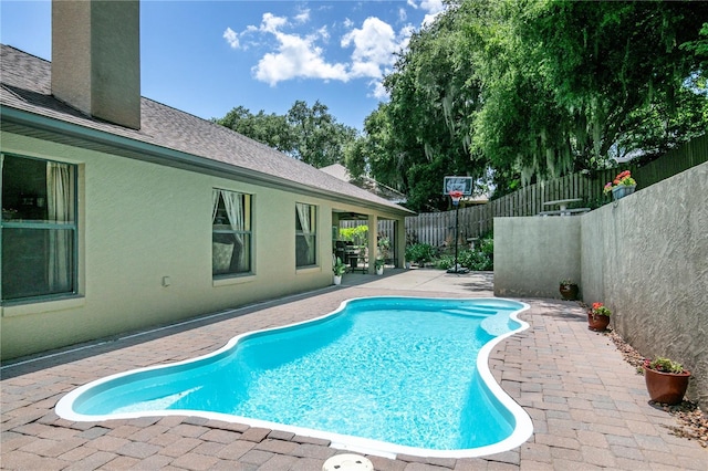 view of swimming pool with a patio