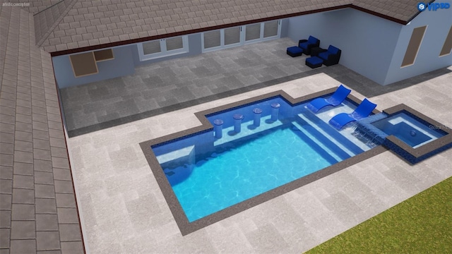 view of pool featuring an in ground hot tub