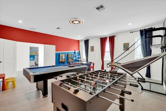 recreation room featuring billiards and light tile patterned floors