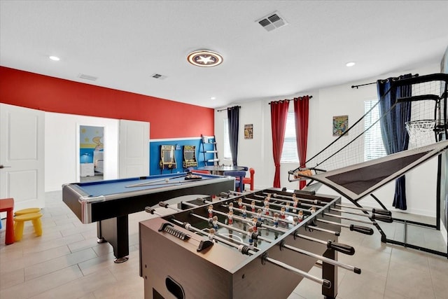 game room featuring visible vents, recessed lighting, and pool table