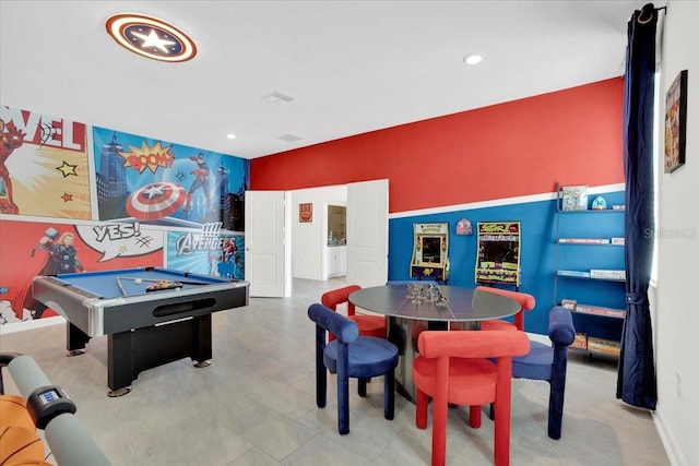 game room with light tile patterned flooring and billiards