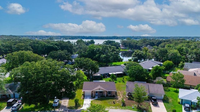 aerial view with a water view