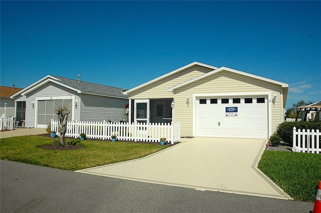 ranch-style house with a front lawn and a garage