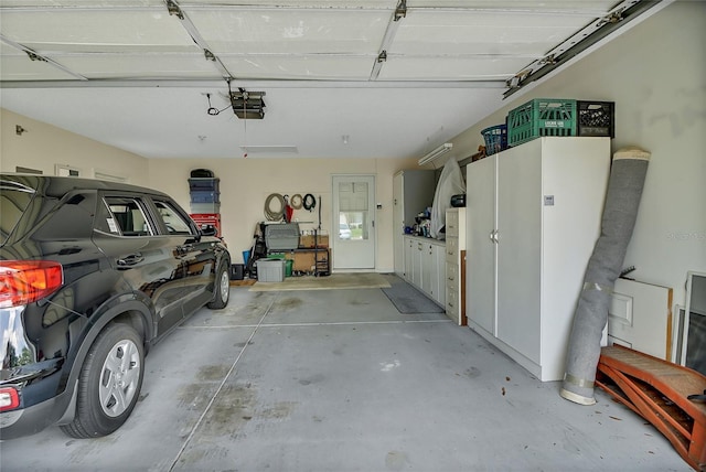 garage with a garage door opener