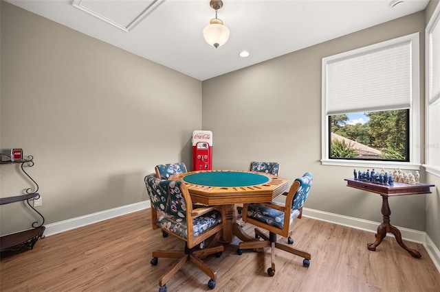 game room featuring light wood-type flooring