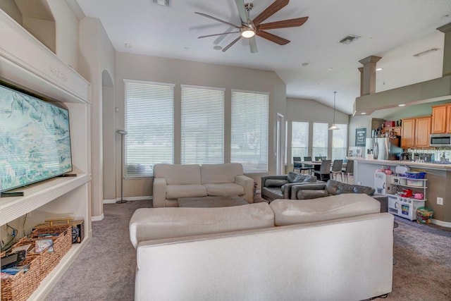 32313 Oak Canopy Dr, Sorrento, FL 32776 - carpeted living room featuring plenty of natural light, visible vents, and ceiling fan