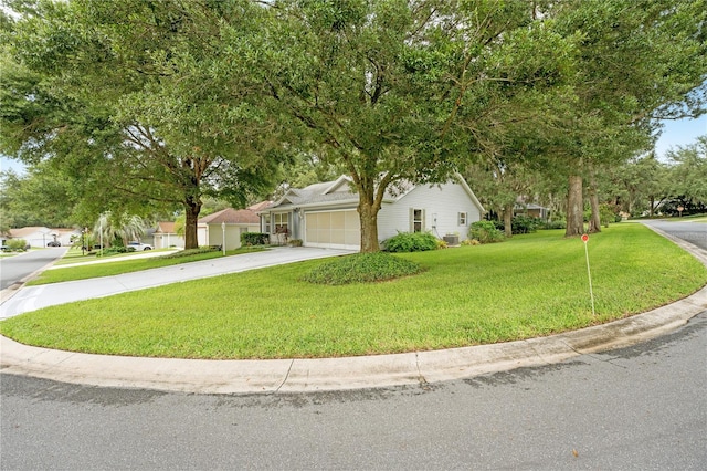 view of front of home featuring a front lawn and a garage