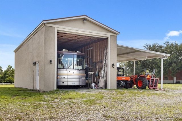 view of outbuilding with a lawn