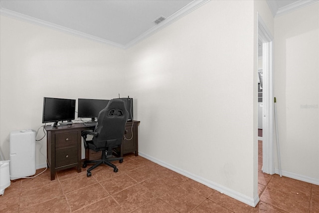 office area with crown molding