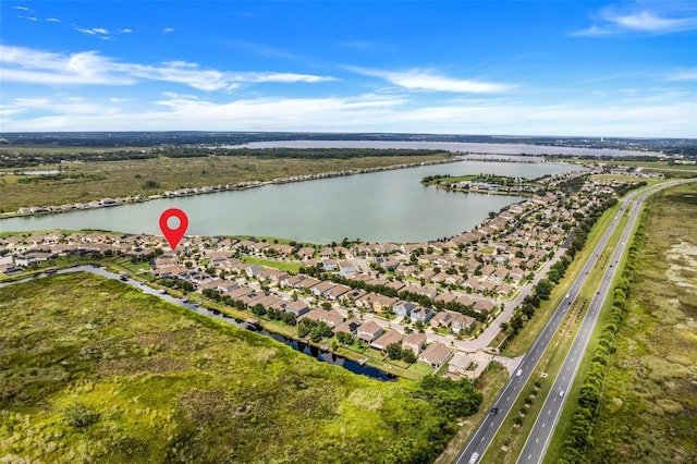 bird's eye view featuring a water view