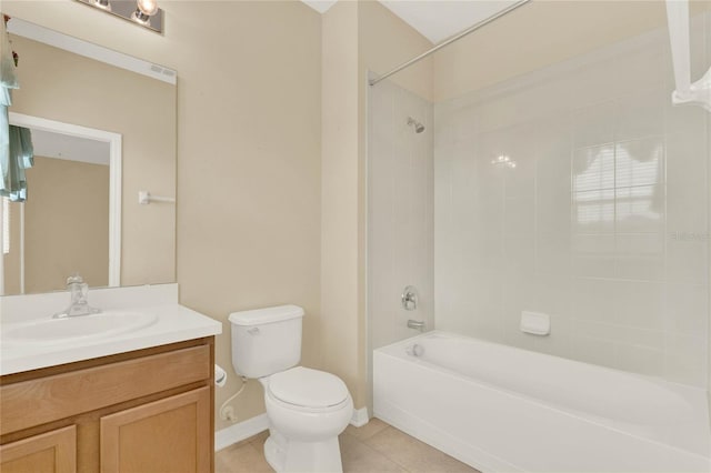 full bathroom with tile patterned flooring, vanity, toilet, and tiled shower / bath combo