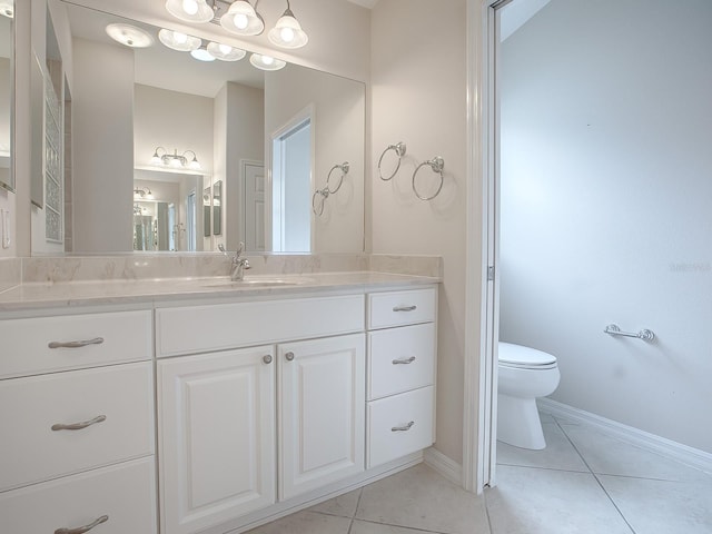 bathroom with tile patterned flooring, vanity, and toilet