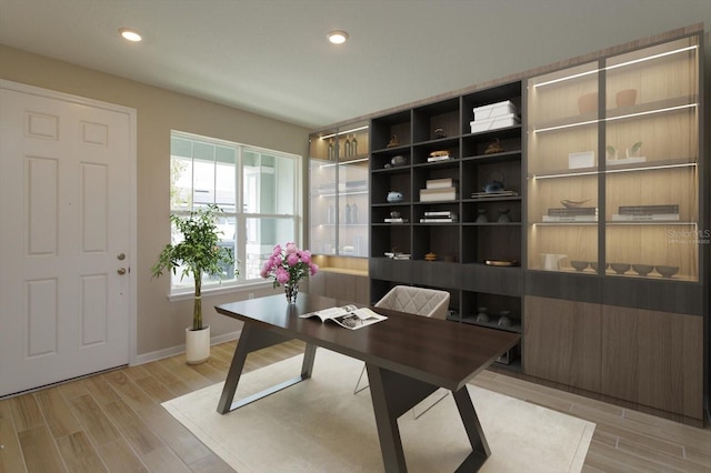 office area featuring light hardwood / wood-style floors