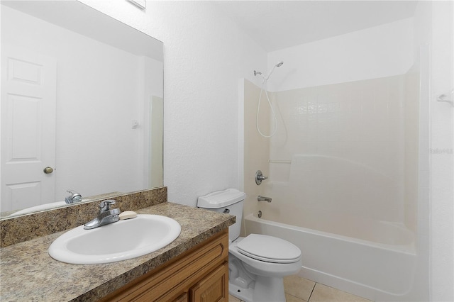 full bathroom featuring tile patterned floors, toilet, vanity, and shower / tub combination