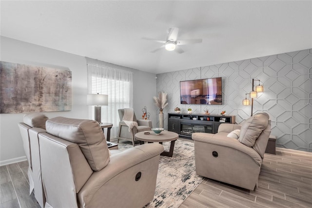 living room featuring ceiling fan