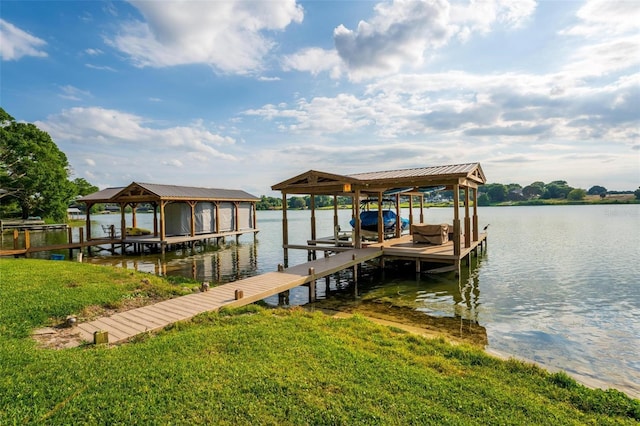 view of dock with a water view