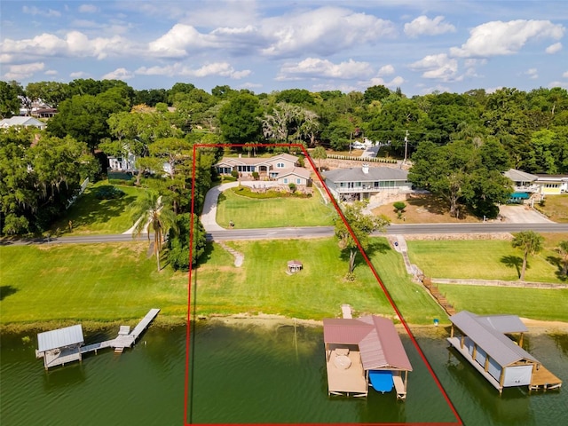 aerial view with a water view