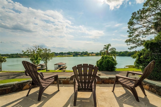 view of patio / terrace with a water view