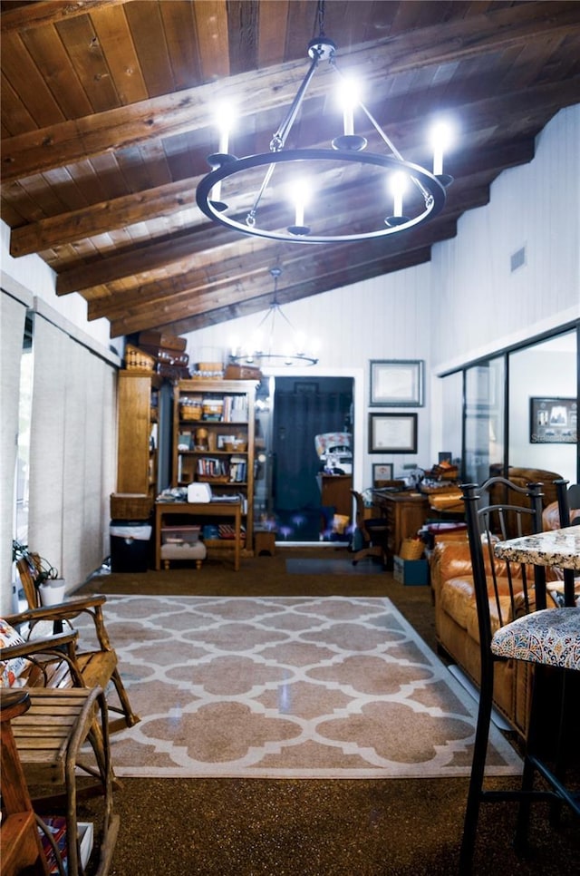 interior space with wooden ceiling