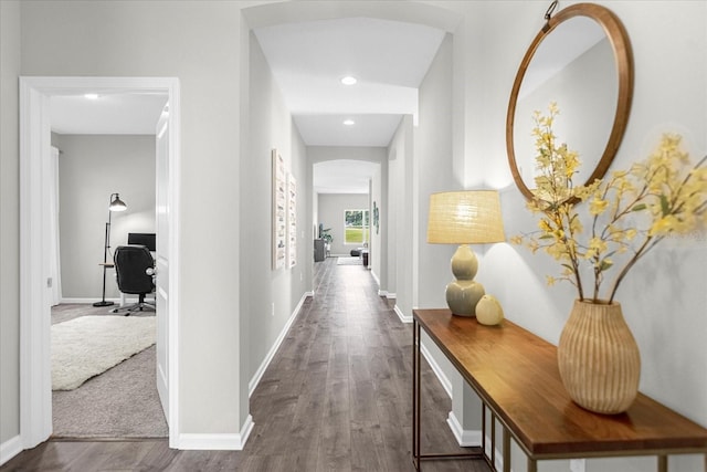 hall featuring dark hardwood / wood-style flooring