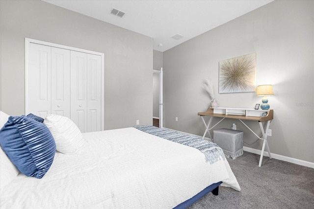 carpeted bedroom with a closet