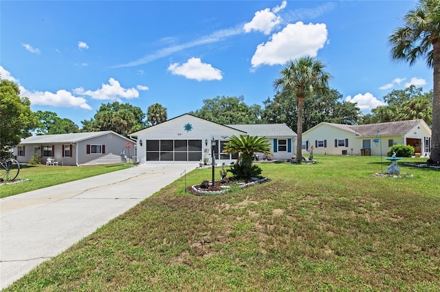 ranch-style house with a front lawn