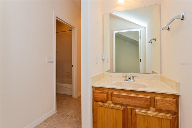 bathroom featuring tile patterned flooring, shower / bath combination, and vanity