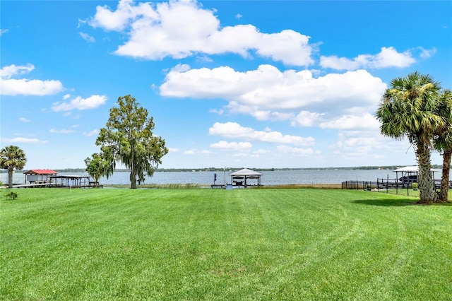 view of yard with a water view