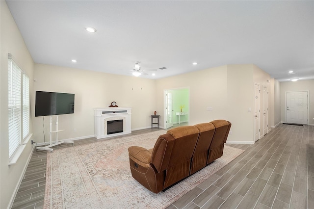 living room with ceiling fan