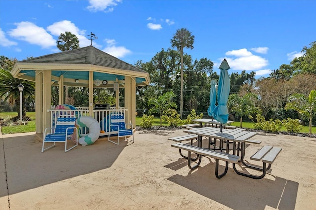 view of property's community featuring a gazebo and a patio