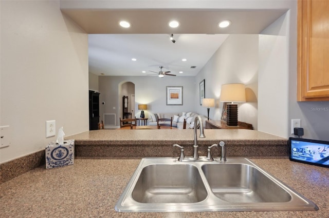 kitchen with sink and ceiling fan