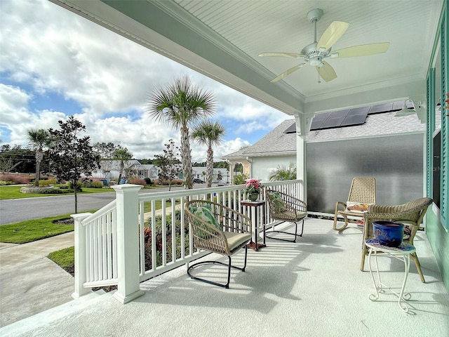 view of patio / terrace featuring ceiling fan and covered porch